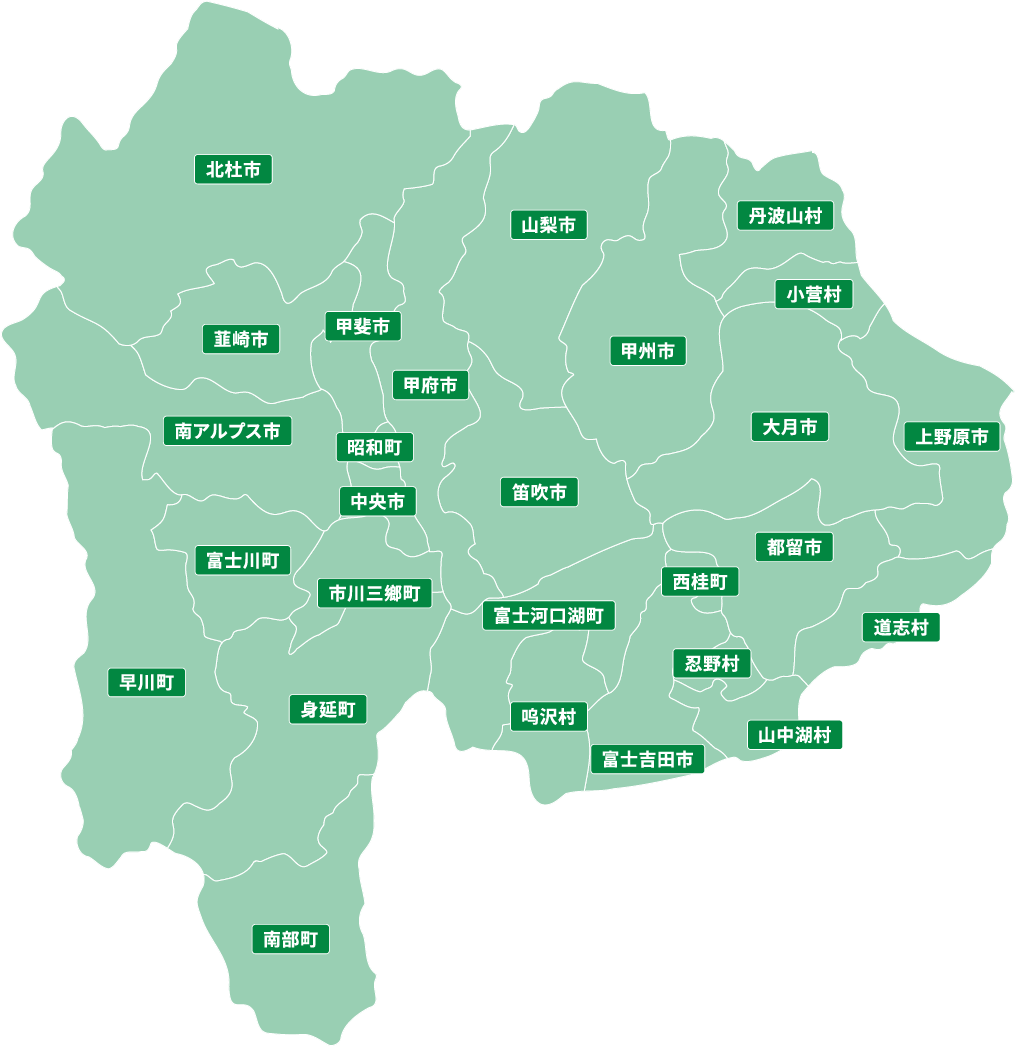 山梨県内の市区町村マップ